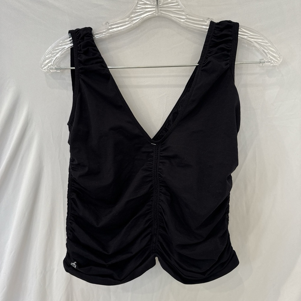 Free People Movement stretch ruched black soft Vneck workout tank top M/L NWOT